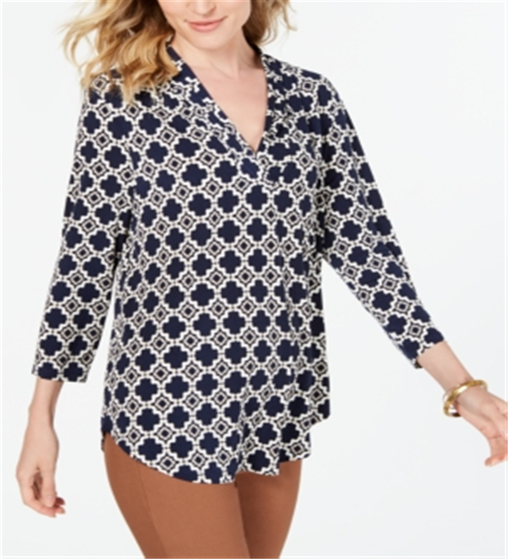 Blusa feminina Charter Club com estampa de pregas e ombros de fora, azul, tamanho P