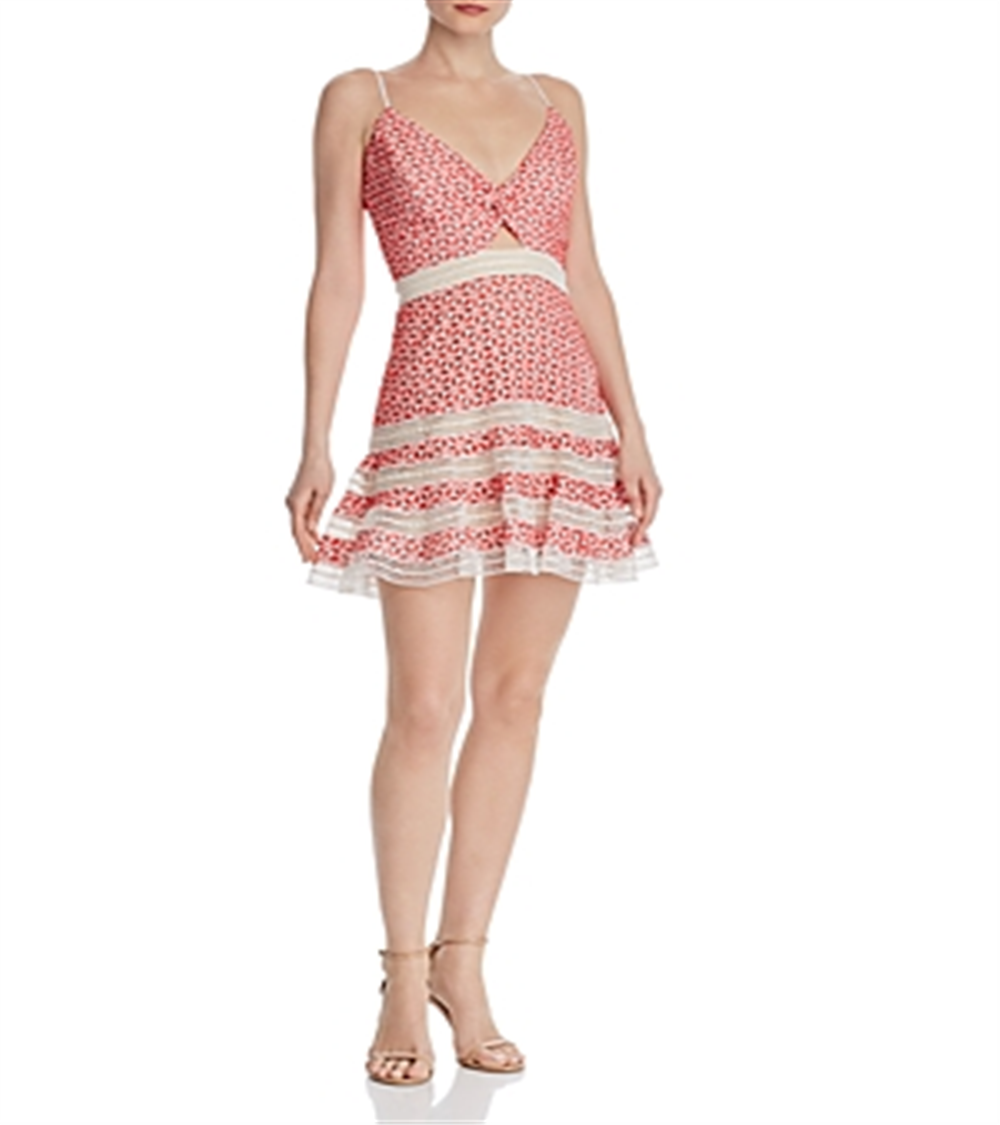 Vestido casual bordado com ilhós Camille Bardot feminino, vermelho, tamanho G