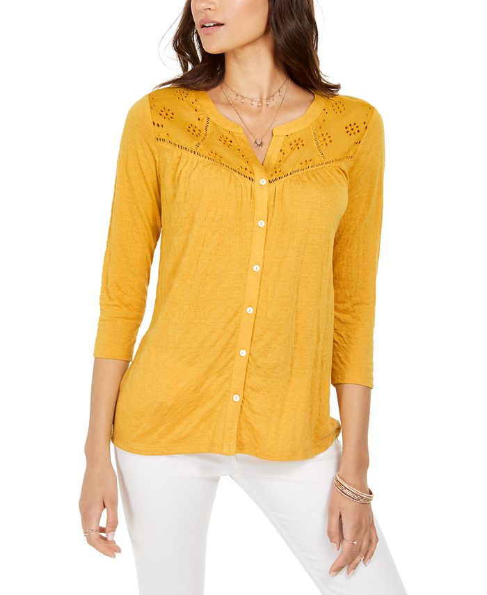 Blusa com botões frontais e ilhós Style &amp; Co, marrom, tamanho 2XL