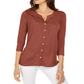 Blusa com botões frontais e ilhós Style &amp; Co, marrom, tamanho 2XL