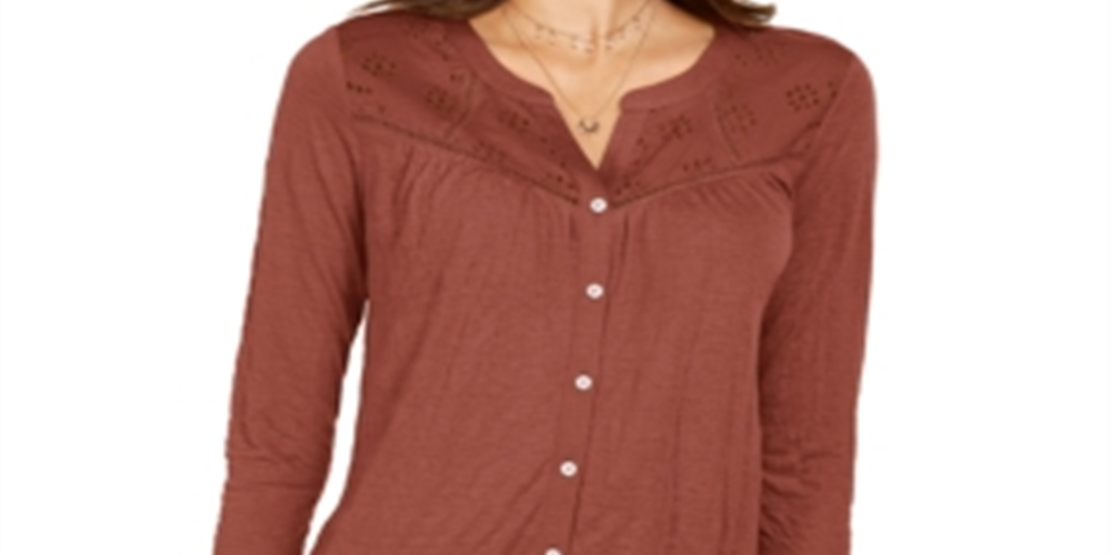 Blusa com botões frontais e ilhós Style &amp; Co, marrom, tamanho 2XL