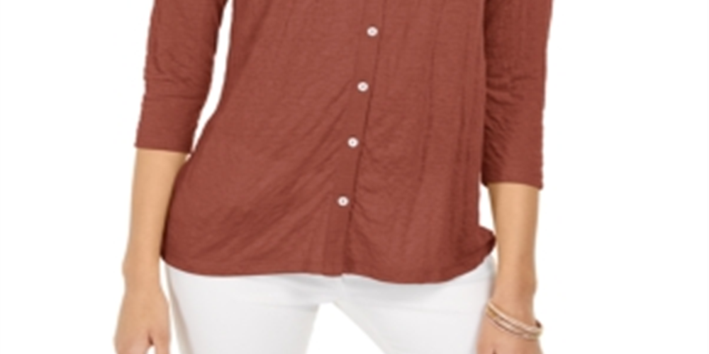 Blusa com botões frontais e ilhós Style &amp; Co, marrom, tamanho 2XL