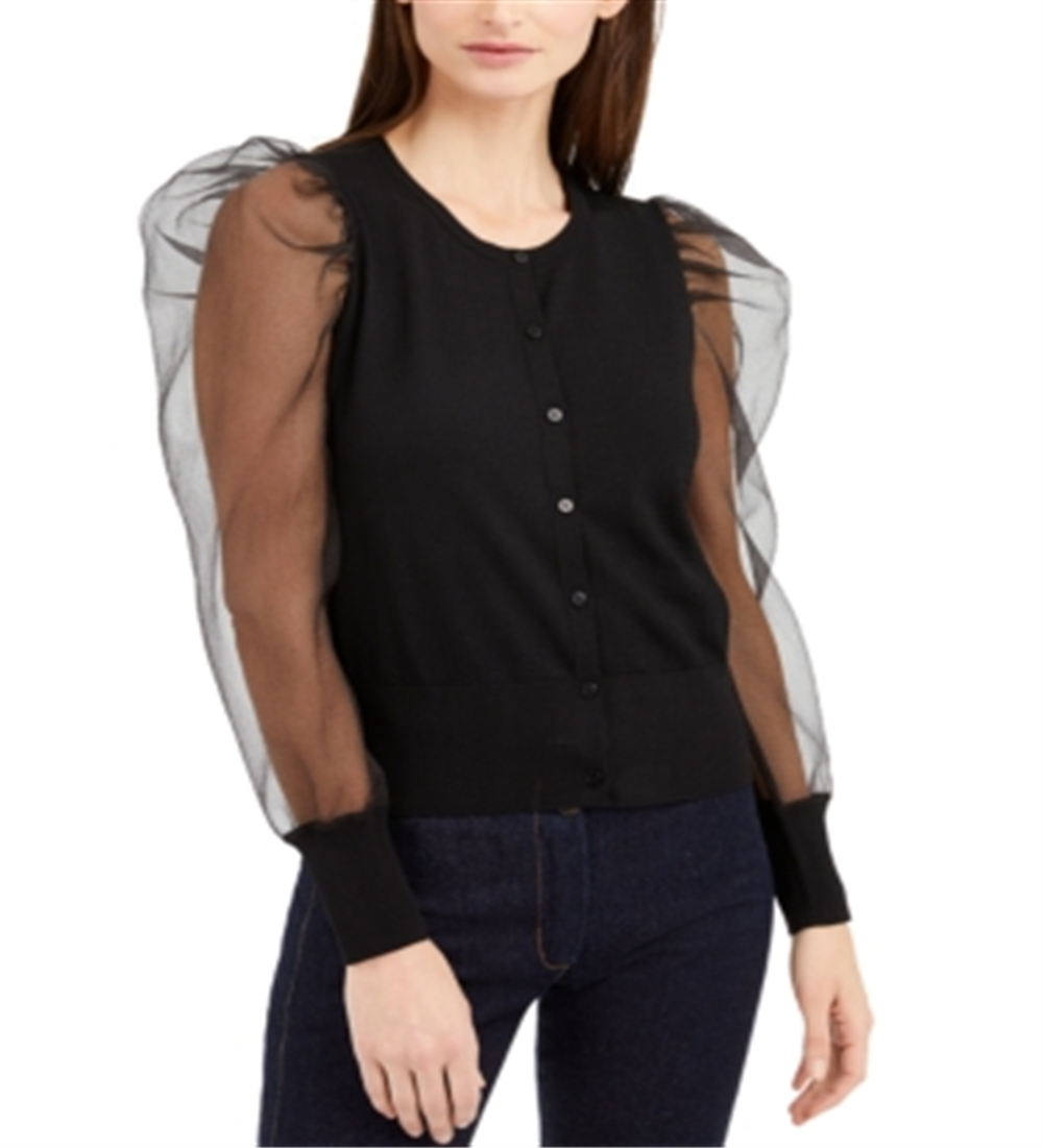 Cardigan feminino com manga trançada da INC International Concepts, preto, tamanho G