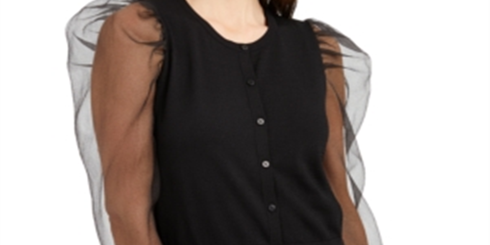 Cardigan feminino com manga trançada da INC International Concepts, preto, tamanho G
