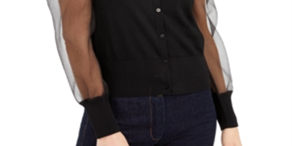 Cardigan feminino com manga trançada da INC International Concepts, preto, tamanho G