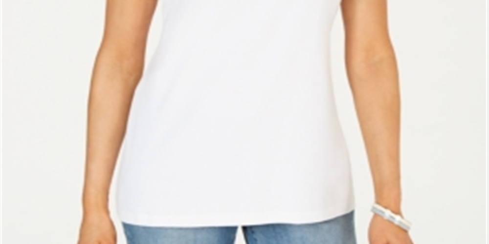 Karen Scott Blusa feminina listrada com decote dividido, branca, tamanho grande