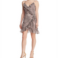 Vestido envelope feminino Lucy Paris com estampa animal e babados, preto, tamanho M
