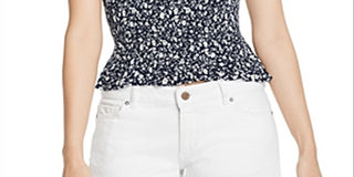 Blusa franzida floral Aqua feminina, azul, tamanho P