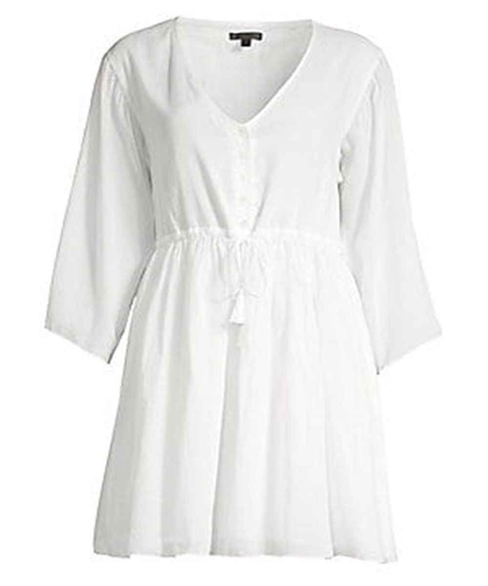 Vestido curto feminino ATM de algodão franzido, branco, tamanho P