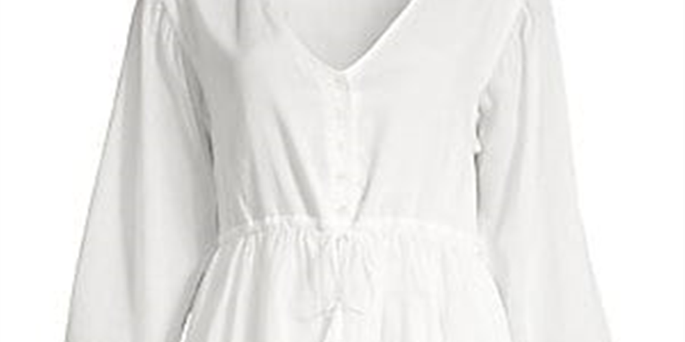 Vestido curto feminino ATM de algodão franzido, branco, tamanho P