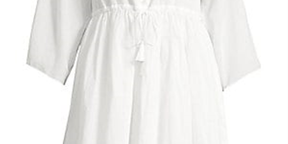 Vestido curto feminino ATM de algodão franzido, branco, tamanho P