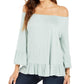 Blusa feminina estilo &amp; co com ombro de fora e manga sino, azul, tamanho pequeno