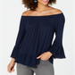 Blusa feminina estilo &amp; co com ombro de fora e manga sino, azul, tamanho pequeno