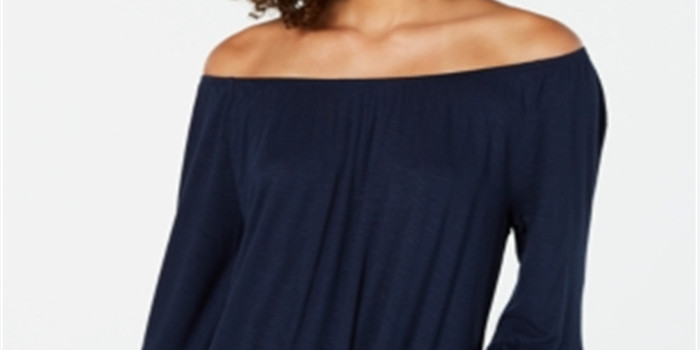Blusa feminina estilo &amp; co com ombro de fora e manga sino, azul, tamanho pequeno