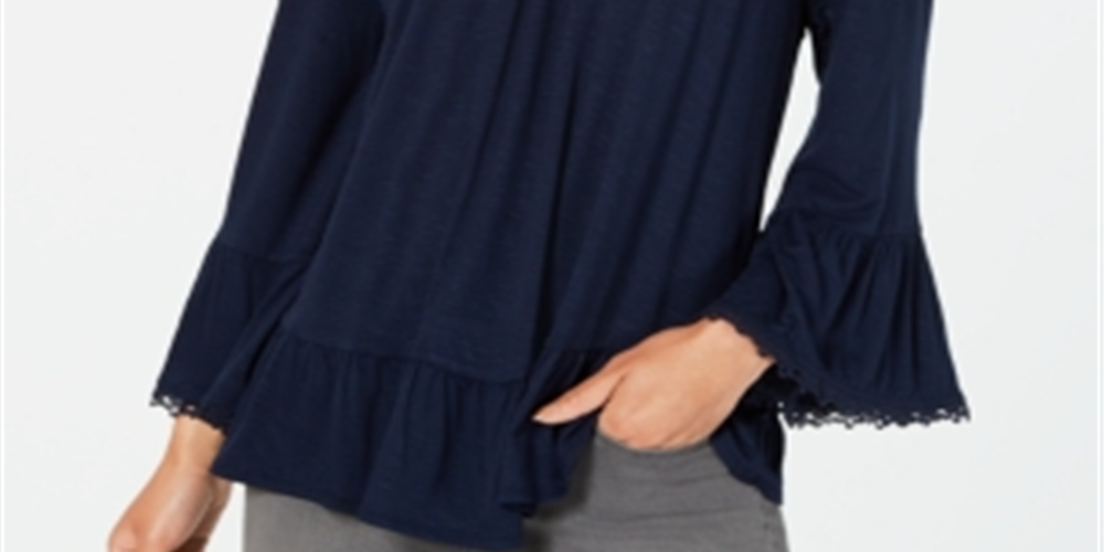 Blusa feminina estilo &amp; co com ombro de fora e manga sino, azul, tamanho pequeno