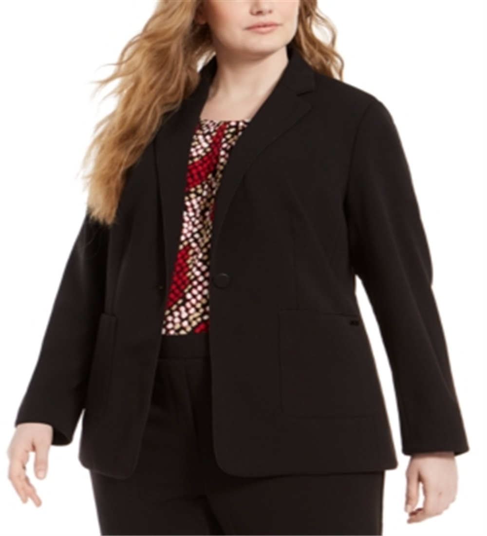Calvin Klein Blazer Plus Size com Acabamento Tubular - Preto Tamanho 18W