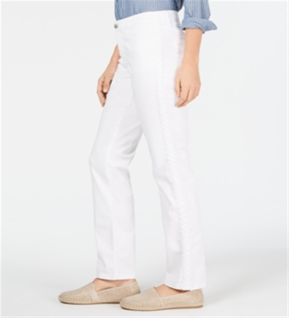 Calça jeans feminina Charter Club Lexington reta com listras trançadas, branca, tamanho 8