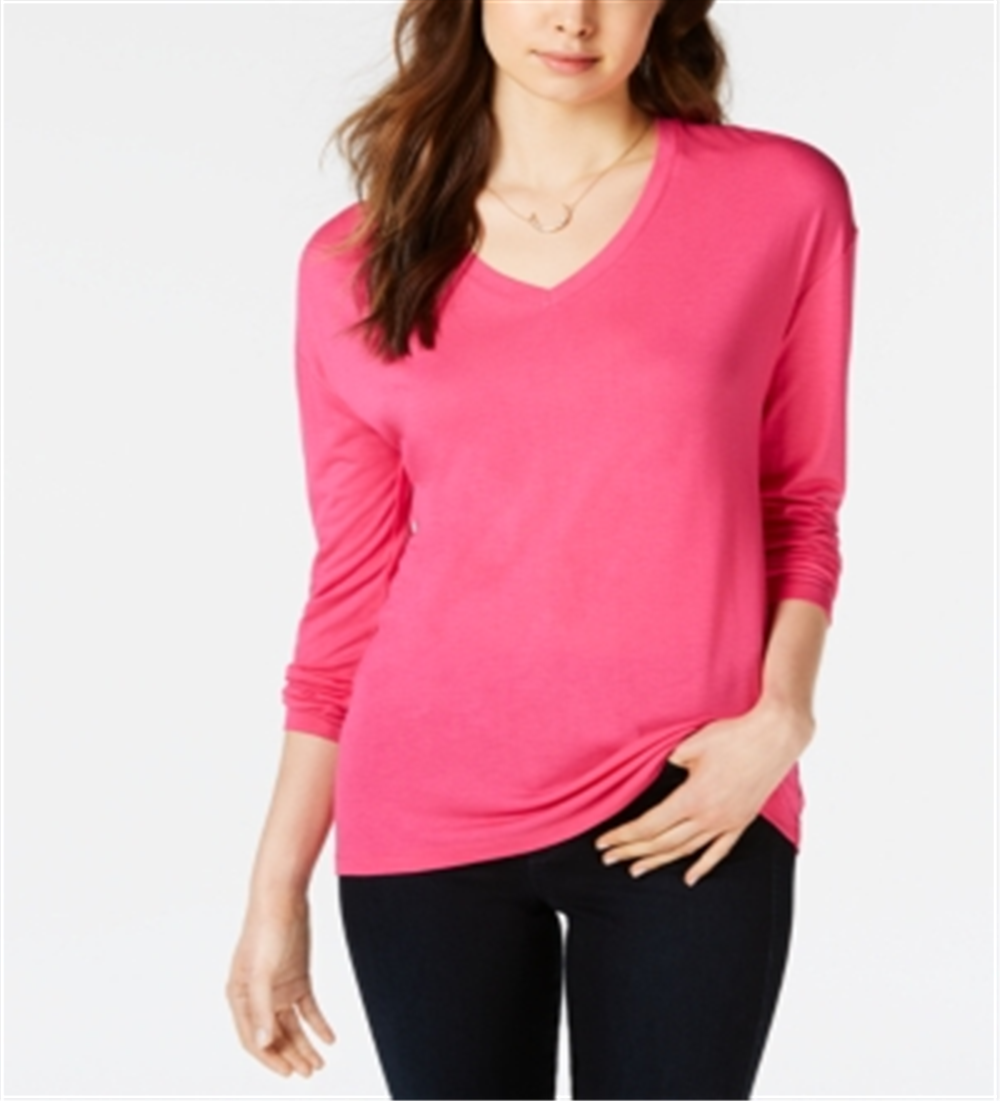 Blusa de malha com decote em V e ombros caídos Maison Jules, rosa, tamanho XS