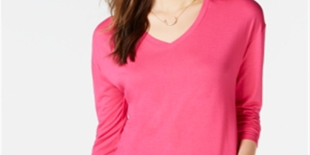 Blusa de malha com decote em V e ombros caídos Maison Jules, rosa, tamanho XS