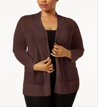 Cardigan Alfani Feminino Plus com Pontos Mistos e Frente Aberta, Marrom, Tamanho 4X
