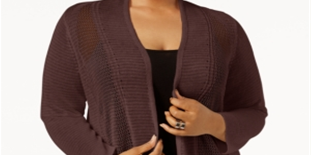 Cardigan Alfani Feminino Plus com Pontos Mistos e Frente Aberta, Marrom, Tamanho 4X