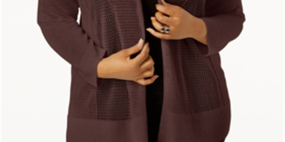 Cardigan Alfani Feminino Plus com Pontos Mistos e Frente Aberta, Marrom, Tamanho 4X