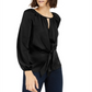 Blusa feminina INC International Concepts de cetim granulado com amarração frontal, preta, tamanho 2XL