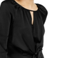 Blusa feminina INC International Concepts de cetim granulado com amarração frontal, preta, tamanho 2XL