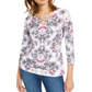 INC International Concepts Top feminino com estampa de tiras e detalhes, branco, tamanho G