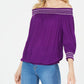 INC Top boho camponês ombro a ombro feminino roxo tamanho P