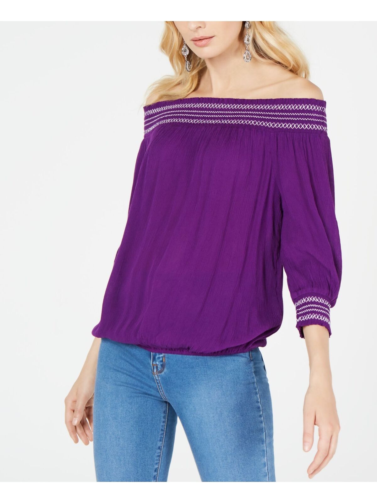 INC Top boho camponês ombro a ombro feminino roxo tamanho P