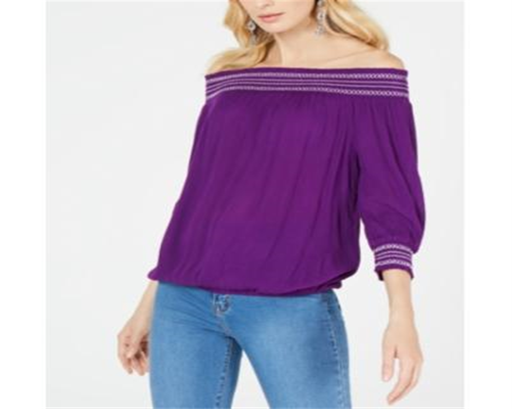 INC Top boho camponês ombro a ombro feminino roxo tamanho P