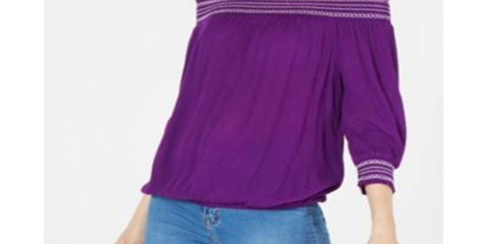 INC Top boho camponês ombro a ombro feminino roxo tamanho P