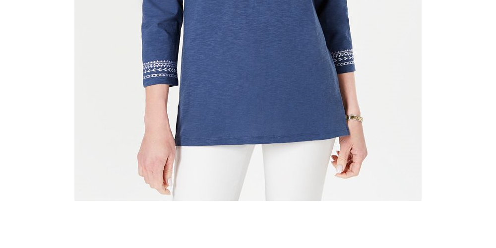 Túnica bordada de algodão Charter Club - Azul índigo envelhecido, tamanho 2XL