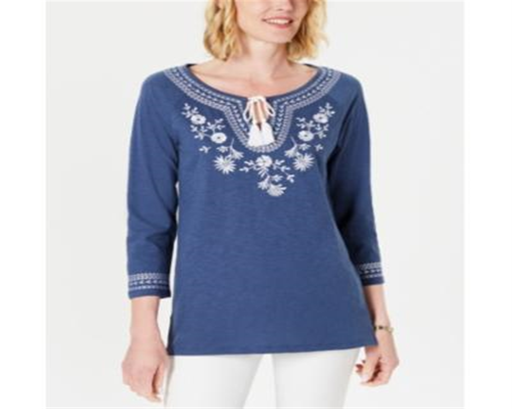 Túnica bordada de algodão Charter Club - Azul índigo envelhecido, tamanho 2XL