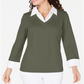 Blusa feminina Karen Scott de algodão com camadas, verde, tamanho M