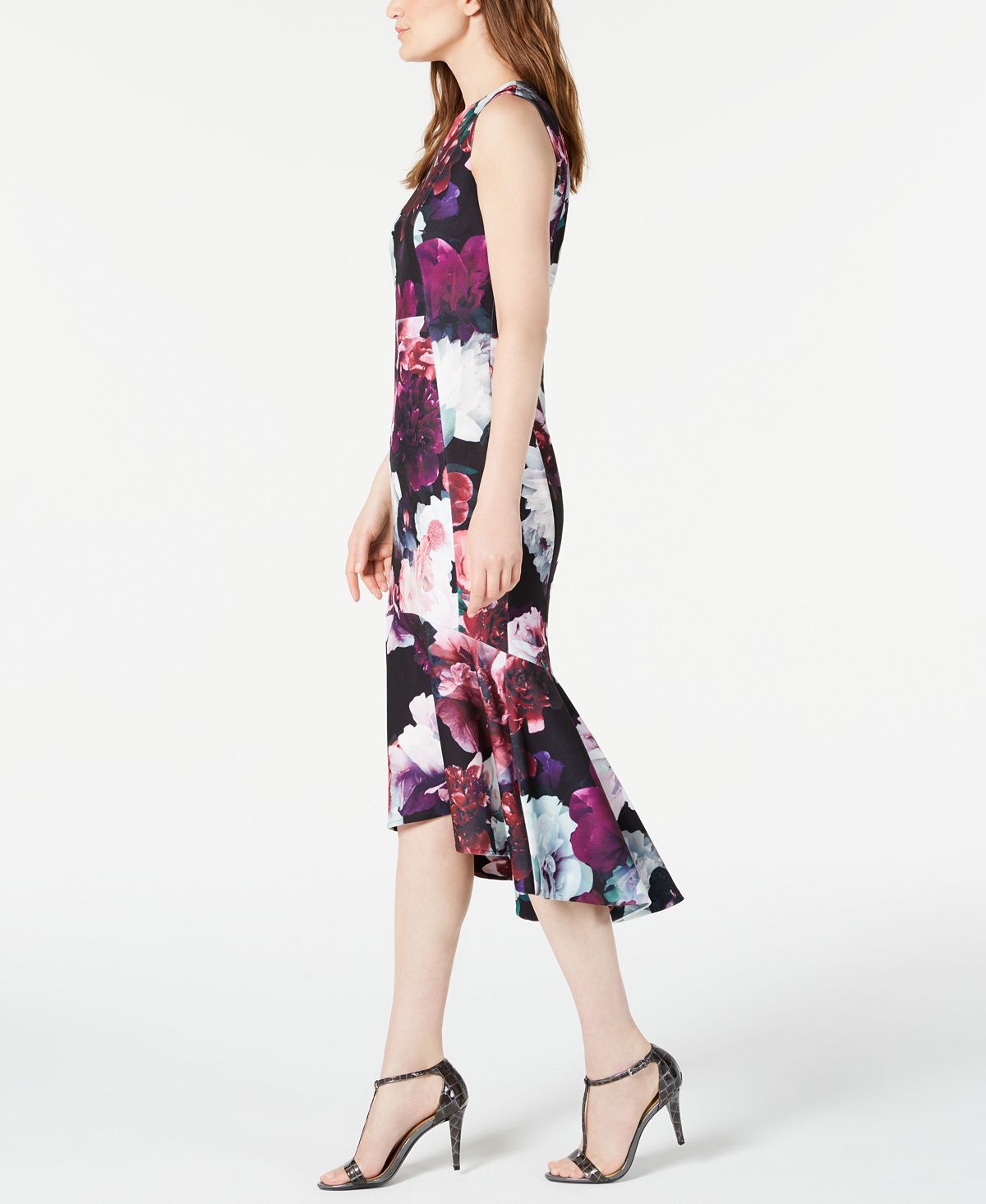 Vestido Calvin Klein Feminino Sem Mangas Comprimento Chá Hi Lo Roxo Tamanho 4