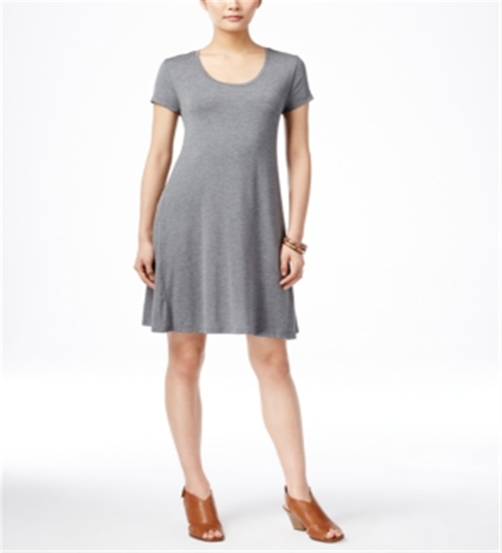 Vestido evasê de manga curta feminino Style &amp; Co, cinza, tamanho pequeno M