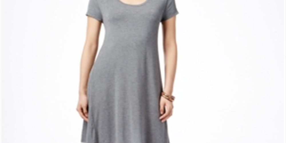Vestido evasê de manga curta feminino Style &amp; Co, cinza, tamanho pequeno M
