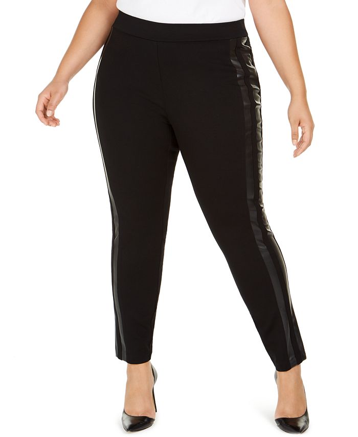 Calça legging feminina plus size com acabamento em couro sintético e acabamento em couro sintético da INC International Concepts, preta, tamanho 18 W