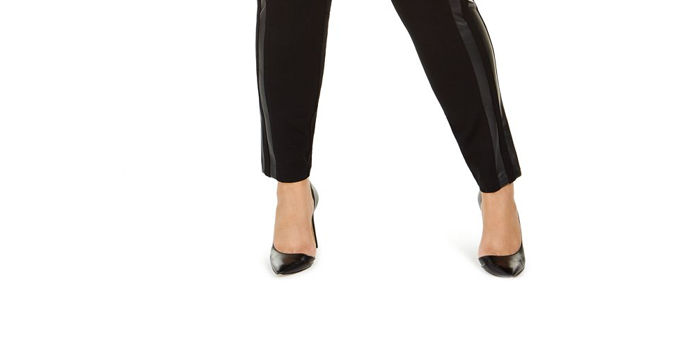 Calça legging feminina plus size com acabamento em couro sintético e acabamento em couro sintético da INC International Concepts, preta, tamanho 18 W