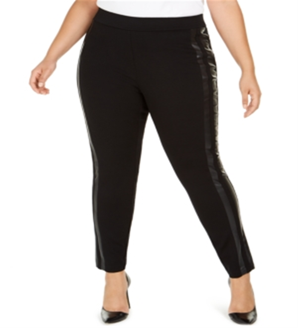 Calça legging feminina plus size com acabamento em couro sintético e acabamento em couro sintético da INC International Concepts, preta, tamanho 18 W