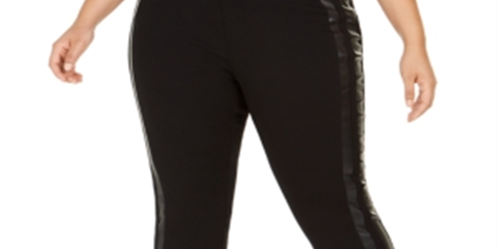 Calça legging feminina plus size com acabamento em couro sintético e acabamento em couro sintético da INC International Concepts, preta, tamanho 18 W