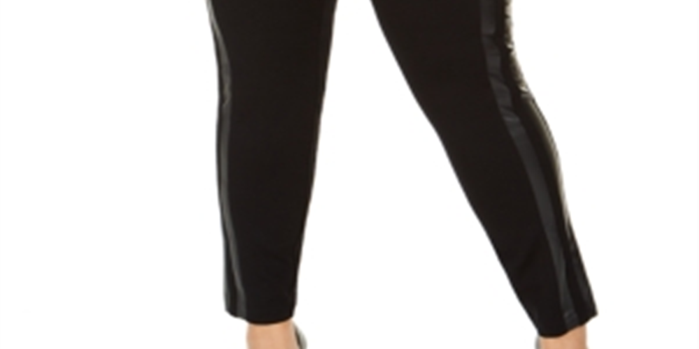 Calça legging feminina plus size com acabamento em couro sintético e acabamento em couro sintético da INC International Concepts, preta, tamanho 18 W