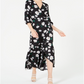 Vestido longo envelope com babados Bar III feminino, preto, tamanho XXS