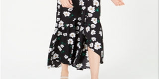 Vestido longo envelope com babados Bar III feminino, preto, tamanho XXS