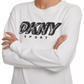 Moletom feminino DKNY Sport com estampa de logotipo e lã, tamanho médio, branco