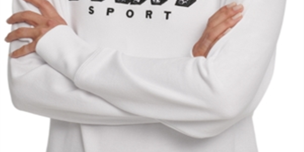 Moletom feminino DKNY Sport com estampa de logotipo e lã, tamanho médio, branco