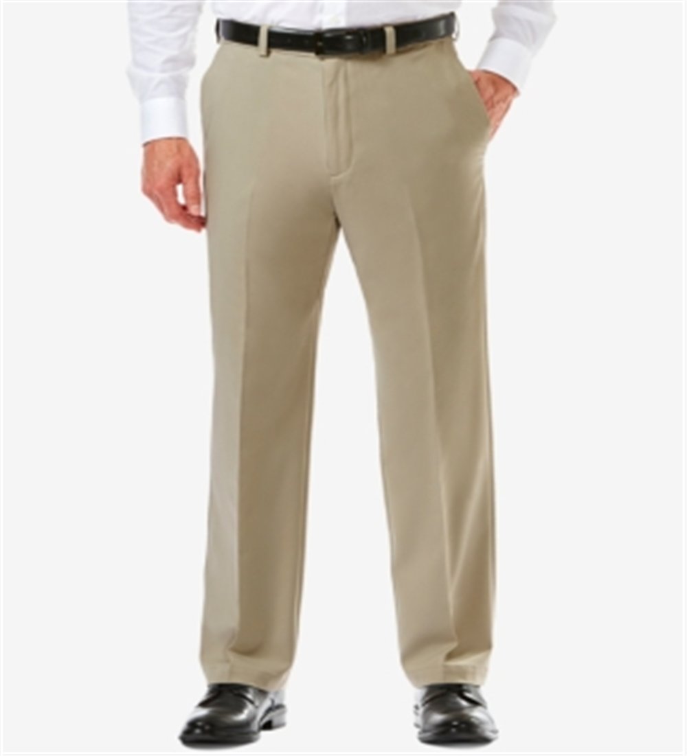 Calça Haggar Cool 18 Pro Flat Front Masculina Amarela Tamanho 38L x 32C