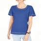 Karen Scott Top de algodão com acabamento em ilhós feminino, azul, tamanho médio